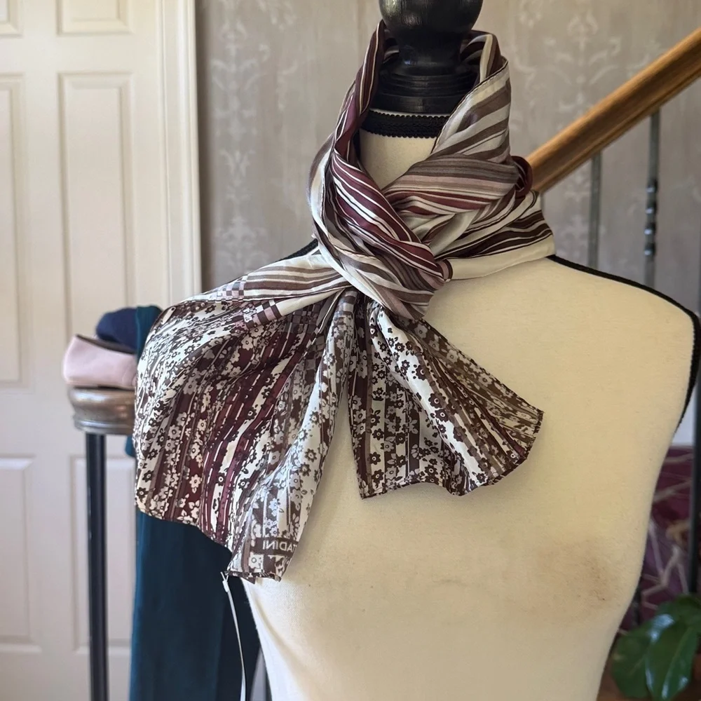 ADRIENNE VITTADINI LADIES 100% SILK SCARF NWT NEW TAGS, BURGUNDY, BEIGE COLORS
